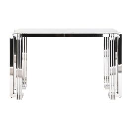 DKD Home Decor Consola Moderna, Mesa Auxiliar de Acero y Cristal, Colores Plateado y Blanco, 120x45x78 cm
