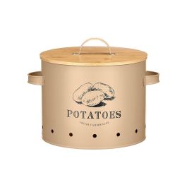 Kinvara Patatero con Tapa de Bambú Beige de Metal y Bambú 22.5x22x22.5 cm (Set de 4)