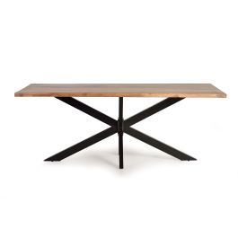 Giner y Colomer - Mesa de Comedor en Madera Acacia Natural con Patas de Metal Negro