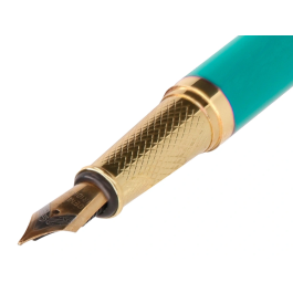 Belius Pluma Soirée Art Deco Turquesa y Dorado Tinta Azul Caja de Diseño