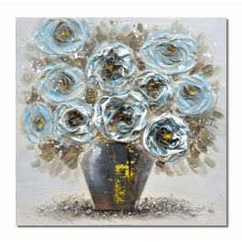 DKD Home Decor Cuadro hecho a mano Diseño Florero Azul Celeste Gris 60x60 cm en Lienzo y MDF, Set de 2 Unidades