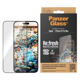 PanzerGlass Protector de Pantalla Re:fresh para iPhone 15 Pro Max, Vidrio Templado Ultra-Wide Fit con EasyAligner, Aplicación en Seco