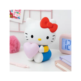Wondee Lámpara Sobremesa Hello Kitty con Corazón Rosa 16 cm, Decoración Sanrio, Iluminación con Pilas AAA