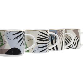 DKD Home Decor Taza Mug Tropical Hojas Multicolor de Porcelana 350ml Apta Microondas y Lavavajillas Lote 12 Unidades