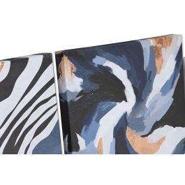 DKD Home Decor Cuadro Abstracto Azul Dorado Lienzo MDF Set 5 Piezas 2.5 x 25 x 25 cm