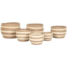 DKD Home Decor Cesta de Fibra Natural Crema, Set de 6 unidades, 53 x 43 x 53 cm