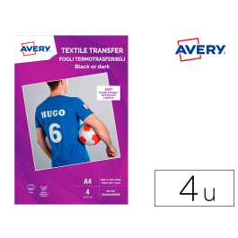 Avery Papel Transfer Ink-jet para Algodón Oscuro, DIN A4, Pack 4 Hojas Precio: 17.5000001. SKU: B1DBJJSGGP