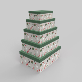 DKD Home Decor Caja de Regalo Navidad Fantasía, Set de 5 Cajas de Cartón, Verde Gris, Dimensiones 35x25x50 cm