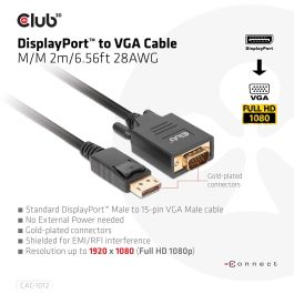 Club3D CAC-1012 Cable DisplayPort a VGA Macho/Macho 2m Negro - Soporta hasta 1920x1080 Full HD