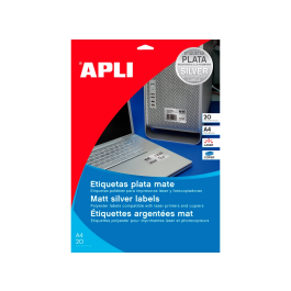 Apli Etiquetas Adhesivas Metalizadas C-Rectos 210x297 mm Láser Cantos Rectos Plata 20 Hojas