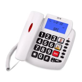 SPC Comfort Volume 2 3296B Teléfono Fijo Blanco | Pantalla Iluminada, Manos Libres, Compatible Audífonos, +10dB Sonido, 3 Memorias con Foto