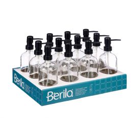 Berilo Dosificador de Cristal Redondo Transparente 500 ml, Material Vidrio y Plástico, Medidas 9.5x21.4x7.4 cm (12 Unidades)