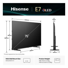 Hisense 75E77Q | Televisor 75" (189 cm) 4K Ultra HD QLED Smart TV | VIDAA | HDR10+ | Dolby Vision | Alexa | Modo Juego ALLM/VRR | Negro