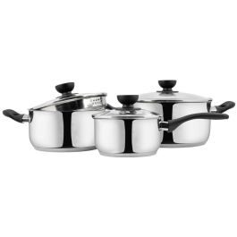 Day Batería de Cocina de 3 Piezas de Acero Inoxidable con Tapas de Cristal y Válvula de Vapor