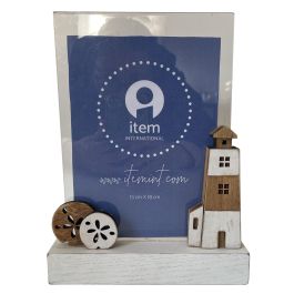 DKD Home Decor Marco Foto 13x18 cm Blanco de Madera y Acrílico Colección Lurima con Diseño de Faro Estilo Atlántico 23x18x3.5 cm