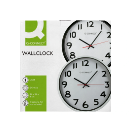 Reloj de Pared Q-connect Redondo Plástico Oficina 34 cm Marco Negro