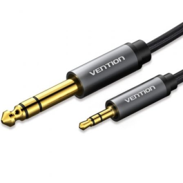 Vention BAIHF Cable Audio Estéreo Jack 3.5mm a 6.5mm Macho Trenzado Bañado en Oro Bidireccional 1m Gris