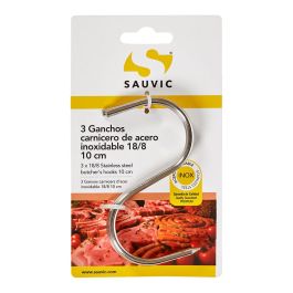 Sauvic Gancho carnicero de acero inoxidable 18/8, 10 cm longitud, 4 mm grosor, blíster 3 unidades Precio: 3.50000002. SKU: S7900621