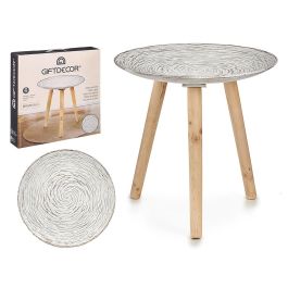 Giftdecor Mesa Auxiliar Decorativa de Madera de Eucalipto con Diseño Espiral 40x40x39 cm para Hogar, en Tonos Blanco y Madera (6 Unidades)