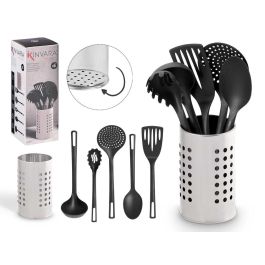 Kinvara Set 5 Utensilios de Cocina con Soporte de Acero Gris y Negro 13x32x12 cm Apto Lavavajillas (12 Unidades) Precio: 65.68999976. SKU: B14523W8KW