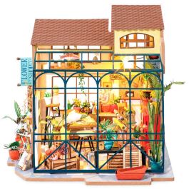 Robotime Maqueta Casa Miniatura Emily's Flower Shop con Iluminación LED - 258 Piezas, 23.8x21x23cm