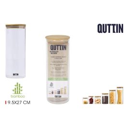 Quttin Tarro de Borosilicato con Tapa de Bambú 9.5 x 27 cm, 1550 ml (12 Unidades)