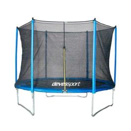 Ociotrends Trampolín redondo Ø 245 cm x 219 cm con red de seguridad, soporta 80 kg. Para niños +6 años, Azul/Gris PVC.