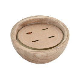 DKD Home Decor Vela Scandi de Cera y Paulownia Natural 21x21x9 cm - Pack de 4 Unidades, 600gr