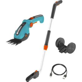 Gardena 9889-20 Kit A Grass Cisail Comfortcut Li + Mango Telescópico + Ruedas - 3.6 V/3.0 AH - Protección de Cuchillas USB-C