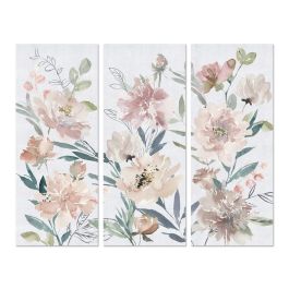 DKD Home Decor Cuadro Shabby con Flores Multicolor en Lienzo y MDF 135x55 cm (3 Unidades) Hecho a mano