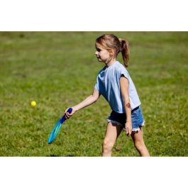 SCHILDKROT AUC1695914032952 Raquetas Beachball Neopreno Amarillo/Azul Estampado Verde con 2 Pelotas Ø40mm, Bolsa Malla Resellable