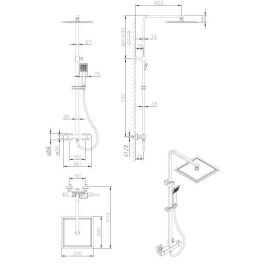 Columna de ducha OCEANIC - Mezclador termostático - Rociador alto cuadrado 30x30 cm - Negro mate