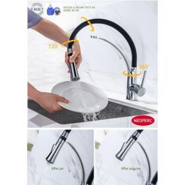 OCEANIC Mezclador monomando de lavabo - Giratorio 360 ° - Con ducha de mano - Silicona