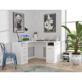 TOLEDE Escritorio de esquina 1 puerta 4 cajones - Decoración de papel blanco - L 125 x P 125 x H 75 cm TOLEDE Escritorio de esquina 1 puerta 4 cajones - Decoración de papel blanco - L 125 x P 125 x H 75 cm