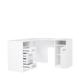 TOLEDE Escritorio de esquina 1 puerta 4 cajones - Decoración de papel blanco - L 125 x P 125 x H 75 cm TOLEDE Escritorio de esquina 1 puerta 4 cajones - Decoración de papel blanco - L 125 x P 125 x H 75 cm