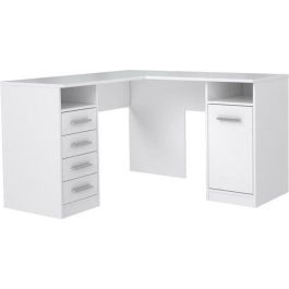 TOLEDE Escritorio de esquina 1 puerta 4 cajones - Decoración de papel blanco - L 125 x P 125 x H 75 cm TOLEDE Escritorio de esquina 1 puerta 4 cajones - Decoración de papel blanco - L 125 x P 125 x H 75 cm