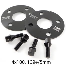 OMP OMPS08030501 Separadores Rueda Ancho 5mm PCD 4x100 Aluminio Forjado Negro Negro Con Tornillo M12x1.5 Conico