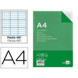 Recambio Liderpapel A4 100 Hojas 60 gr-M2 Rayado Nº 46 4 Taladros