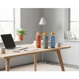 Inde Botella de Agua de Vidrio y Silicona 400 ml con Dimensiones 6x6x20 cm