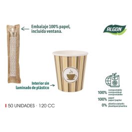 Algon Set 50 Vasos de Cartón para Café 120 cc - Dimensiones: 6 cm Ancho x 6.5 cm Alto x 6 cm Largo (12 Unidades)