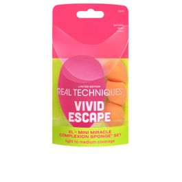 Real Techniques Vivid Escape XL + Mini Miracle Complexion Sponge Estuche 4 pz - Set de Esponjas de Maquillaje Edición Limitada para Base y Ojeras