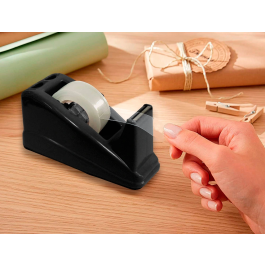 Q-connect Portarrollo sobremesa de plástico negro para cinta de 33 m, 135x58x60 mm