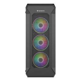 GENESIS Irid 505 V2 ARGB Midi Tower Gaming PC, 4 Ventiladores ARGB, Panel Lateral Cristal Templado, Filtros Antipolvo, USB 3.0, Negro