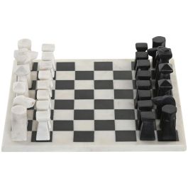 DKD Home Decor Juego de Ajedrez Moderno de Mármol Blanco y Negro 33 x 33 x 1.5 cm