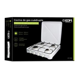 Edm Cocina de Gas Esmaltada 4 Fuegos Blanca para Gas Butano Exterior 57 x 52 x 7,5 cm