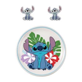 Disney Pendientes de Plata Chapada con Plato Joyero Stitch y Bandeja Mickey Minnie Corazón Enamorado