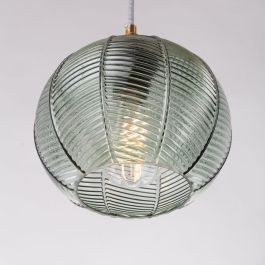 Lámpara Colgante Probolinggo SKD-P80049 de Cristal y Metal, Diseño Clásico Años 20, Esférica Azulada, Bombilla E27, Salón Comedor