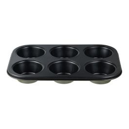 San Ignacio Molde Experto para 6 Muffins o Magdalenas, Acero al Carbono, Antiadherente Negro, 26.5 x 18.5 x 3 cm, Modelo PQ-7764C para Horno