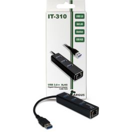 Inter-Tech IT-310 Hub USB 3.0 de 3 Puertos con RJ45 Gigabit LAN y Ethernet Pasivo Negro