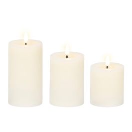 Lumineo Vela LED de Cera, Luz Cálida, Blancca, Ø7cm, 3 unidades con Alturas Surtidas (11.2cm, 15cm, 19cm) - Funciona con Pilas AAA y Mando a Distancia para Interior
